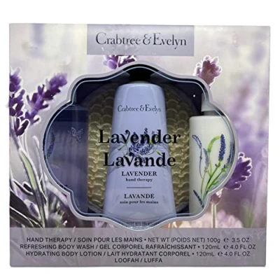 Image of Crabtree &amp; Evelyn Lavender Hand Therapy, Body Wash and Lotion 4 Piece Gift Set