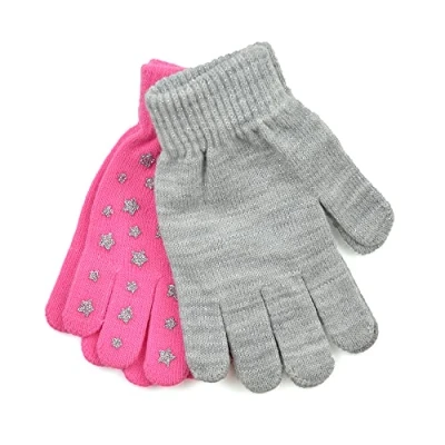 Image of undercover lingerie Girls 2 Pack Thermal Magic Glitter Star Gloves GL917 Grey/Bright Pink
