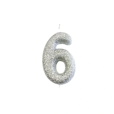 Image of Anniversary House Metallic Silver Glitter Candle, Number 6, 6th Birthday Cake Topper, 7 Centimeters, AHC40/6
