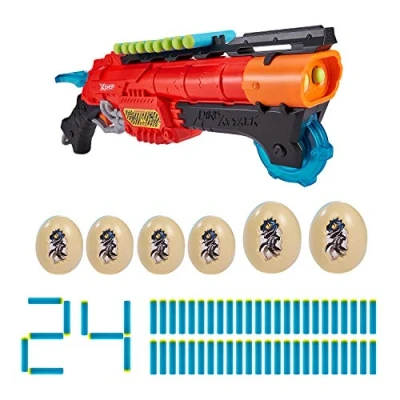 Image of XSHOT Dino Attack Claw Hunter Foam Dart Blaster (2 Medium Eggs, 4 Small 24 Darts), Red Toy