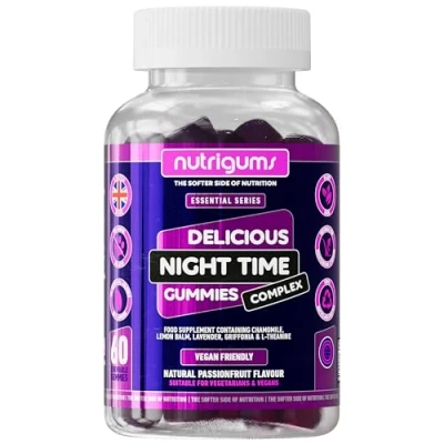 Image of Night Time Complex Gummy Passionfruit Flavour 60 Vegan Gummies Chamomile, Lemon Balm, Lavender, Griffonia &amp; L Theanine Sleep Bed Relaxation Support by NUTRIGUMS®
