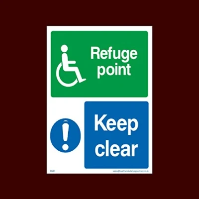 Image of Refuge Point Keep Clear Sticker/Self Adhesive Sign Fire, Disabled, Wheelchair, Ramp, Parking, Emergency (DDA1)