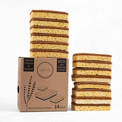 Image of ARYA. Eco Dishwashing Kitchen Sponge Set 14 Pack Coconut Fibres &amp; Natural Cellulose Friendly Sustainable