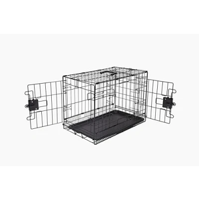 Image of Amazon Basics XS Metal Dog Crate/Cage with Tray, Durable and Foldable Cage Double Door, Black, Extra Small 56cm (22&quot;)