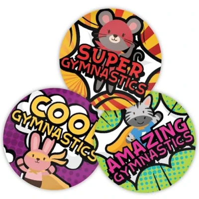 Image of Stone Melon School Reward Stickers 144 Gymnastics Superhero 30mm Round Hero Awards Nursery Teachers Parents Children Kids