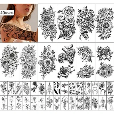 Image of Waterproof Temporary Tattoo for Women and Girls 10 Sheets Extra Larger 30 Tiny Fake Sticker Kits Party Decoration