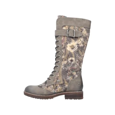 Image of Rieker 94734 taupe floral print tall brogue lace up boots (Taupe, UK Footwear Size System, Adult, Women, Numeric, Medium, 6)