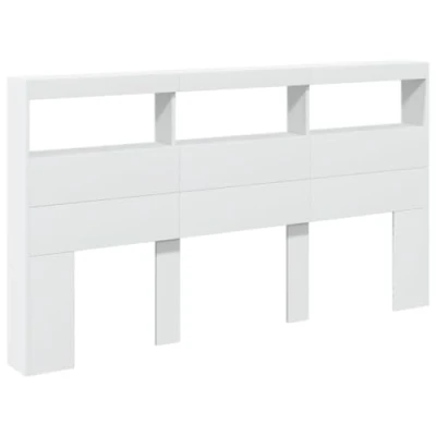 Image of vidaXL White Engineered Wood Headboard Cabinet with RGB LED for Bedroom 180x17x102 cm Modern Design &amp; Ample Storage