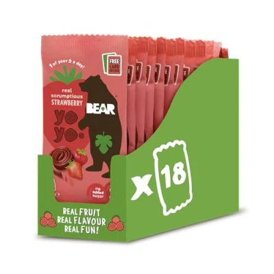 Image of BEAR Strawberry Yoyos Dried Fruit Rolls Healthy Vegan 20g (18 packs)