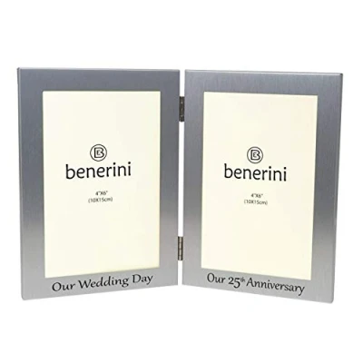 Image of benerini 25th Silver Wedding Anniversary Double Photo Frame &#039;Our Day&#039; &amp; Anniversary&#039; 4x6 inches