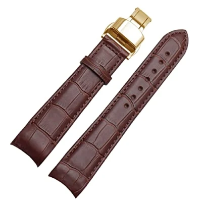 Image of SZCURC Curved end watch strap Genuine Leather Bracelet 20 mm 21 22 Stylish &amp; Durable Replacement Band