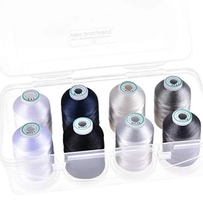 Image of New brothread 15 Options 8 Snap Spools of 1000m Each Polyester Machine Embroidery Thread with Clear Plastic Storage Box for &amp; Quilting Monochrome
