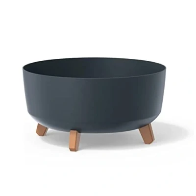 Image of Prosperplast Gracia Low Flower Pot with Removable Legs Incl. Insert for Indoor and Outdoor Use Planter Round Plastic (380mm, Anthracite)