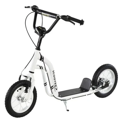 Image of HOMCOM Teen Kids Stunt Scooter Children Kick Adjustable Handlebar 2 Brakes Ride On 12 Inch Rubber Tyres White For Age 5+