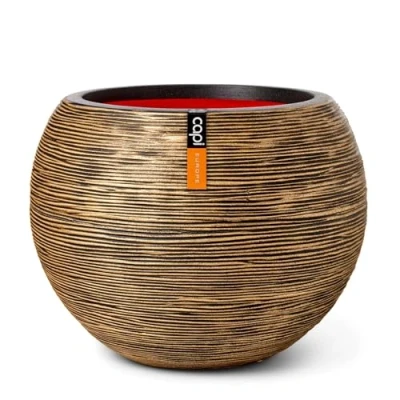 Image of CAPI EUROPE Vase ball Rib NL 62x48 Gold Opening Ø40 Pot for indoor and outdoor use Shatterproof 100% recyclable KBGR271