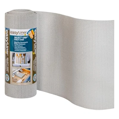 Image of EasyLiner Select Grip Shelf Liner for Drawers &amp; Cabinets Easy to Install Cut Fit Non Slip Adhesive Kitchen Drawers, Bathroom, Pantry 12in. x 24ft. Light Gray