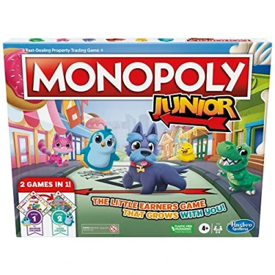 Image of Monopoly Junior Board Game, 2 Sided Gameboard, Games in 1, Game for Younger Children; Kids Games,