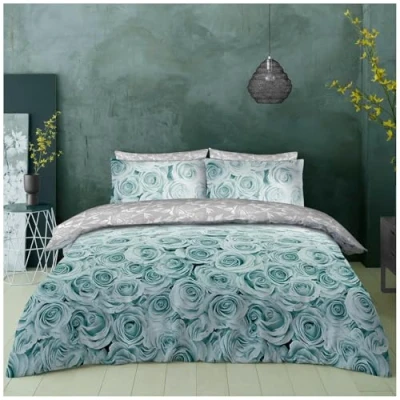 Image of GC GAVENO CAVAILIA Luxury Amelia Floral King Size Duvet Cover Sets, Reversible Botanical Blossom Flowers Bedding Duck Egg