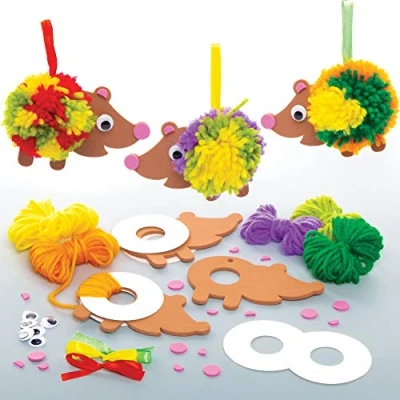 Image of Baker Ross AW938 Animal Hedgehog Pom Kits, Arts and Crafts for Kids (Pack of 3), Assorted