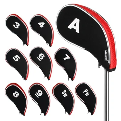 Image of Andux Neoprene Golf Iron Club Head Covers with Zipper 10pcs/set Black/red