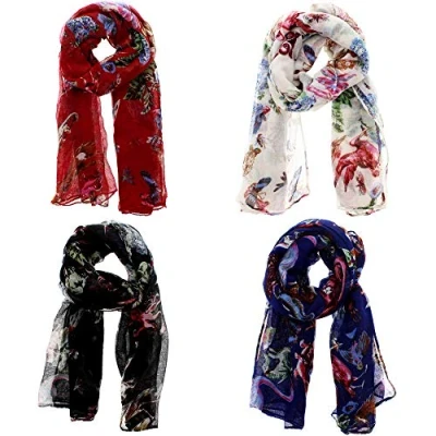 Image of Zac&#039;s Alter Ego Set of 4 Ladies Lightweight Assorted Colour Birds &amp; Sealife Print Scarf