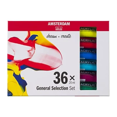 Image of Amsterdam Standard Series Acrylic Paint Set for Beginners Trial (36 x 20 ml Tubes) Basic Color Selection