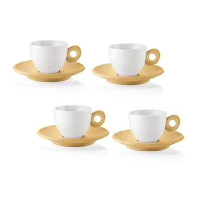 Image of Guzzini Everyday Set of 4 Espresso Cups with Saucers Mustard Yellow 081701211