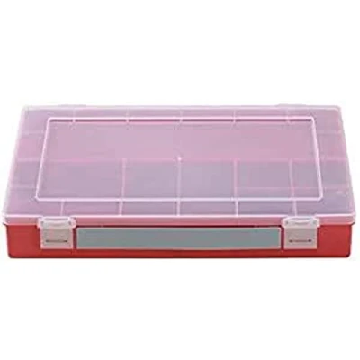 Image of hünersdorff PP Classic Assortment Box with 8 Compartments, Sturdy Sorting for Screws and Other Small Parts, Fixed 22.5 x 33.5 5.5 cm, Red