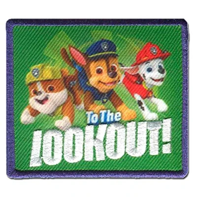 Image of Iron on Patches PAW Patrol &#039;to The Lookout&#039; Green 6 x 7 cm 2016 Spin Master Productions Inc. Application Embroided Patch Badges