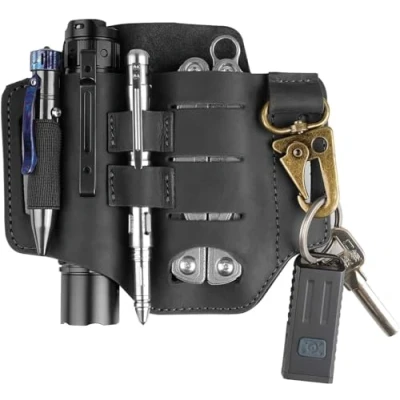 Image of VIPERADE PJ16 EDC Leather Sheath for Belt,Flashlight Holster Knife Sheath,EDC Multitool Men,EDC Pocket Organizer with Keychain Flashlight Pen(Black)