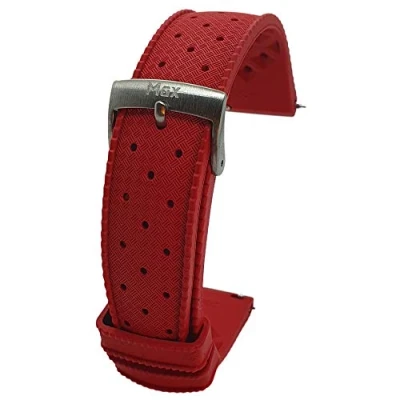 Image of Max Tropical Vintage Style FKM Rubber Divers Replacement Watch Strap Fluororubber (22mm, Red QR)