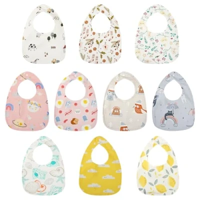 Image of Yafane Baby Dribble Bibs Waterproof Absorbent Cotton Drool for Boys Girls Unisex Toddlers Infants Feeding and Teething 10 Pack (Pink/Yellow)
