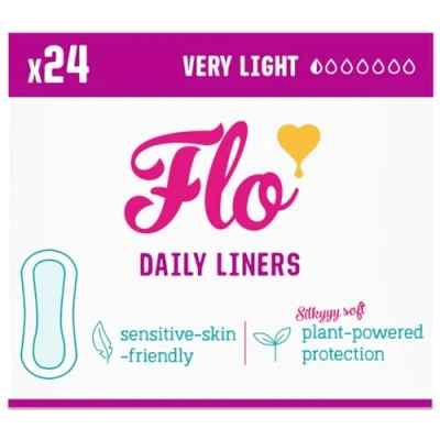 Image of Flo Organic Bamboo Leakproof, Highly Absorbent Slim Panty Liners Individually Wrapped Biodegradable &amp; Cruelty, Plastic Vegan Free 24 Pack
