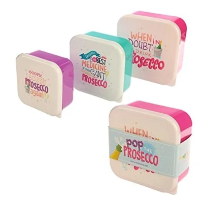 Image of Puckator Set of 3 Lunch Boxes Pop the Prosecco Slogans