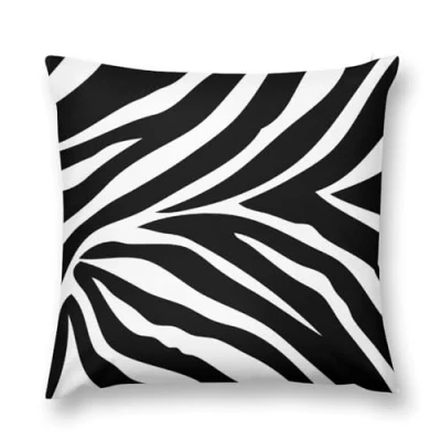 Image of Short Plush Cushion Cover 45cm x 45cm, Concealed Zipper, Black Cartoon Zebra Pillow Case for Living Room, Bedroom, Sofa