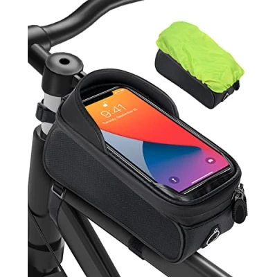 Image of LEMEGO Bike Frame Bag Waterproof, Phone Holder for Mountain Accessories, Top Tube with TPU Touch Screen&amp;Rain Cover Smartphone Under 6.8&quot;