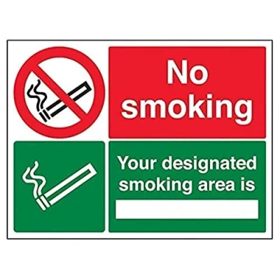 Image of V Safety 57040BF S No Smoking/Your Designated Smoking Area Prohibition Sign Landscape 400mm x 300mm Self Adhesive Vinyl, Black/Green/Red