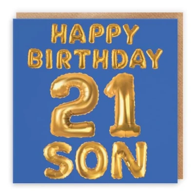 Image of Hunts England Son 21st Birthday Card Happy 21 Balloon Collection