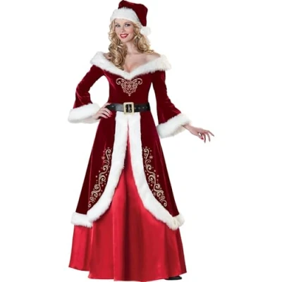 Image of Women&#039;s Vintage Christmas Dress, Adult Deluxe Outfits 3pcs Set, Cosplay Suit, Plus Size Mrs Santa, Womens Miss Santa Fancy Dress Costume, S 4XL B,4XL