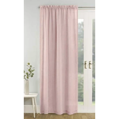 Image of Tyrone Textiles Ltd Tahiti Blush Pom Trim Linen Look Voile Panel (Drop 48&quot; (122cm))