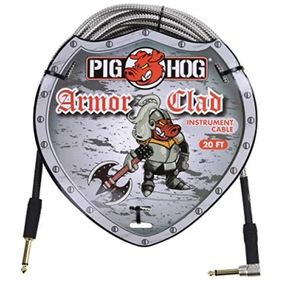 Image of Pig Hog PHAC 20R Armor Clad Right Angle 1/4&quot; to Guitar Instrument Cable, 20 Feet