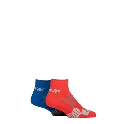 Image of Mens and Women&#039;s 2 Pair Reebok Technical Recycled Ankle Cycling Socks Red / Blue 4.5 6 UK