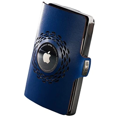 Image of I CLIP Stainless Steel for Apple AirTag with interchangeable Moneyclip Wallet Slim compatible Polished Deep Blue
