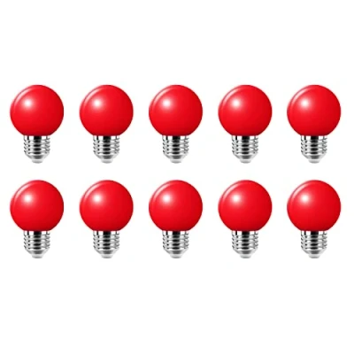 Image of 10 Pack of E27 g45 2w Screw Cap Coloured Light Bulbs Lamps for Outdoor and Indoor,Red