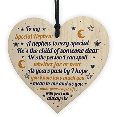 Image of RED OCEAN Nephew Gifts From Auntie Uncle Handmade Wooden Heart Gift For Keepsake
