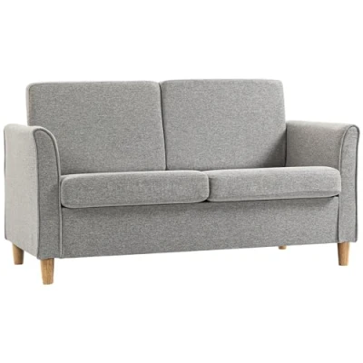 Image of HOMCOM 2 Seater Sofa Compact Loveseat Couch Living Room Furniture with Wood Legs Armrest Light Grey