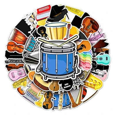 Image of Musical Instrument Stickers for Laptop(50 PCS),Gift Children Teens Adults Girl Boys,Waterproof Water Bottle,Musical Vinyl Scrapbook,Skateboard,Bike,Phone,Dairy