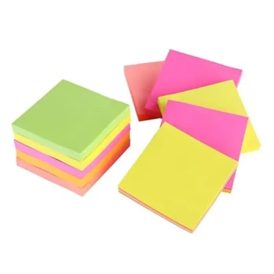 Image of KAV Sticky Memo Notes Neon Block Cube Pad 3x3 inch 450 Sheets Assorted Pink, Yellow, Orange and Green Self Adhesive for Organization Reminders