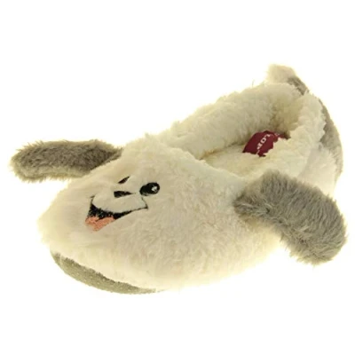 Image of DUNLOP Womens Ladies Winter Synthetic Fur White Dog Slippers UK 3 4 Small