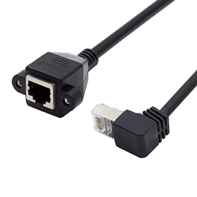 Image of CY Down Angled 90 Degree STP UTP Cat 5e Male to Female Panel Mount Ethernet Network Extension Cable 30cm